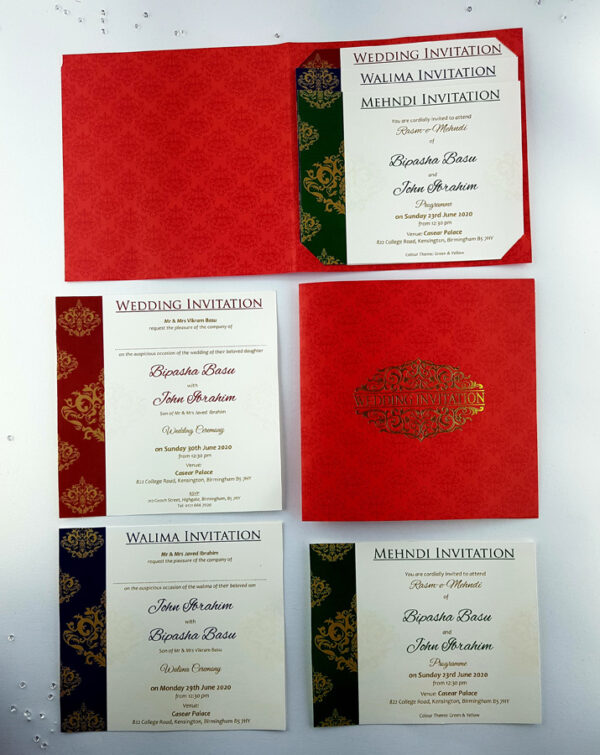 ABC 946 Large Square Red & Gold Damask Wedding Invitation-4631