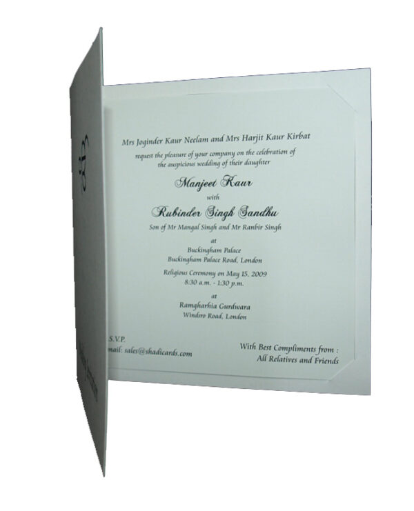 White and silver Sikh Wedding Card
