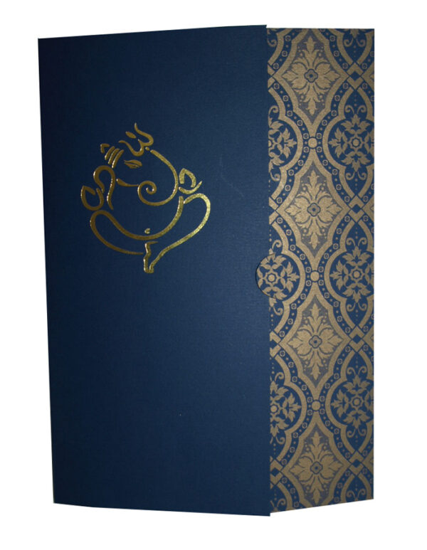 Gold and Blue Hindu wedding invitation card