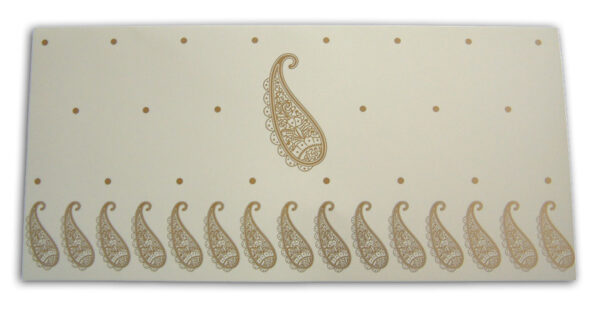 Asian Indian style paisley dots cream Invitation card with a gold overprint ABC 450 -563