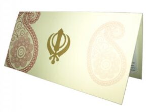 Sikh Khanda Gold Foil Maroon and Cream Invitation Card
