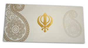 ABC 455 Traditional cream paisley sikh khanda invitation cards-0