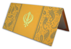 Orange Saffron Paisley design Sikh party invitation cards template