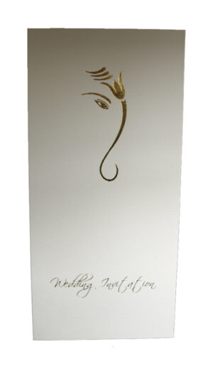 desi Hindu Indian invitation card in white with Gold Ganesh