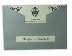 ABC 465 Pearlescent silver designer pocket sleeve sikh invitations-1406