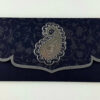 ABC 485 Navy blue card and silver foil Paisley pocket invite-0