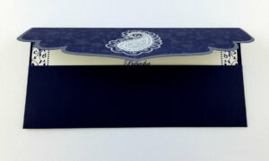 ABC 485 Navy blue card and silver foil Paisley pocket invite-2248