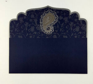 ABC 485 Navy blue card and silver foil Paisley pocket invite-2247
