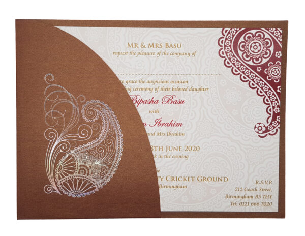 Silver and brown Asian Wedding Invitation Cards