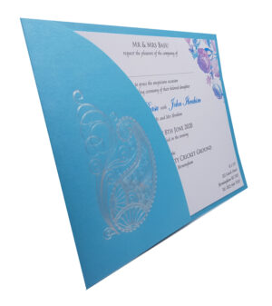 Blue Asian wedding invitation card
