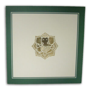 ABC 515 ecru Hindu invitations with a twin forest green line border-1387