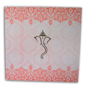 ABC 529 Red and pink damask lace Hindu Ganesh invitation-1347