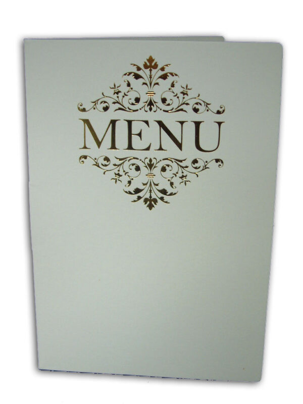ABC 531 Floral gold letterpressed designed menu on white card-1359