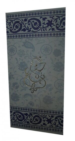 ABC 593 Blue and Silver Letterpress Foiled Hindu Ganesha Invitation-0
