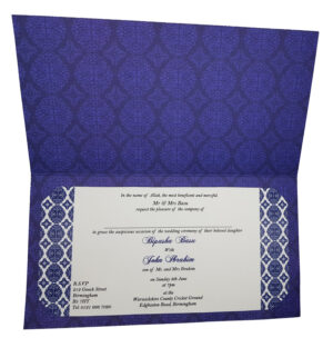 Arabesque Design wedding invitation in blue