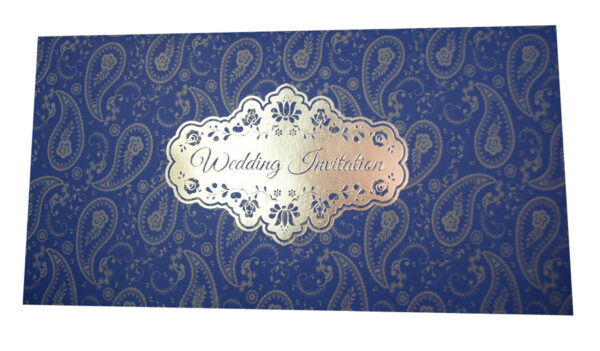 ABC 698 Paisley Pattern Blue and silver Foil Wedding Card Design-3631