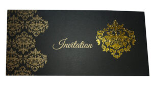 Black and Gold Damask Patterned Foiled Invitation Design ABC 740-3070