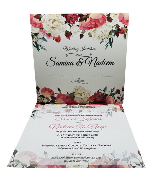 Red floral pocket wedding invitation