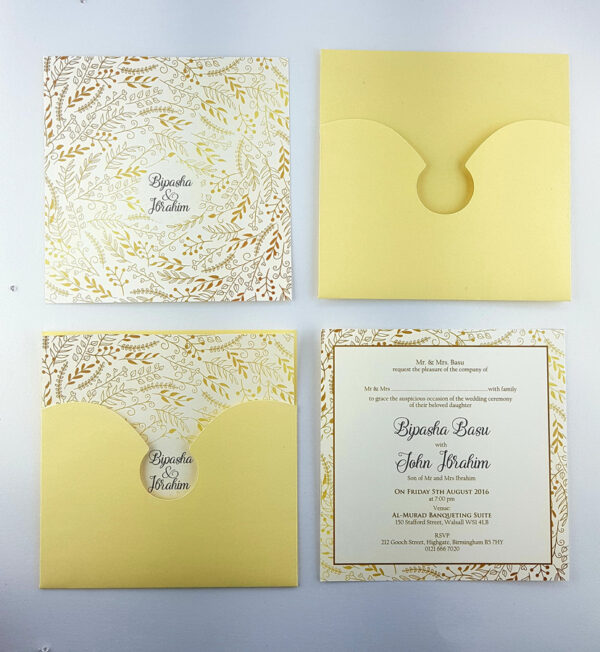 Leafy Yellow Pocket Invitation ABC 965-0