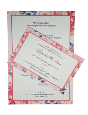 neutral pink floral wedding invitation with a white background