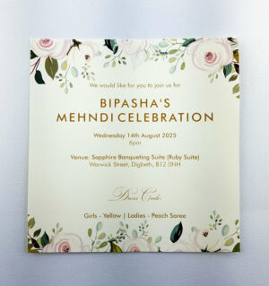 Pink Floral Mehndi Invitation Card