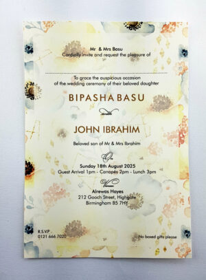 yellow and blue vellum wedding invitation