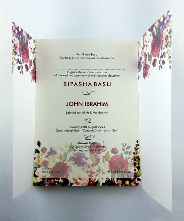 contemporary floral vellum invitation