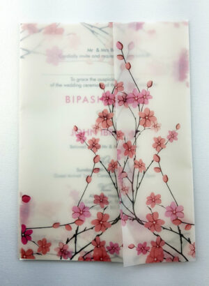 red floral vellum invitation