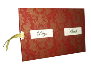 Red and gold double window Pocket invitation with Damask Pattern ABC 678 -2503