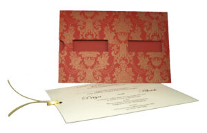 Red and gold double window Pocket invitation with Damask Pattern ABC 678 -0