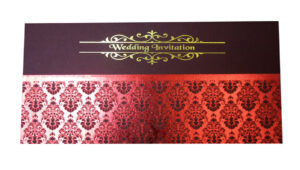 Damask Design letterpress foiled Gold and Burgundy Wedding Invitation ABC 689-2505