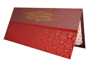 Damask Design letterpress foiled Gold and Burgundy Wedding Invitation ABC 689-2504