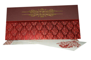 Damask Design letterpress foiled Gold and Burgundy Wedding Invitation ABC 689-0