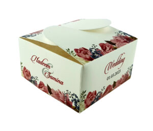 Custom square butterfly favor boxes Peachy Pink Rose floral printed table favour boxes