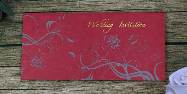 CHSP 12 Red and gold single fold floral wedding Invitation-9027