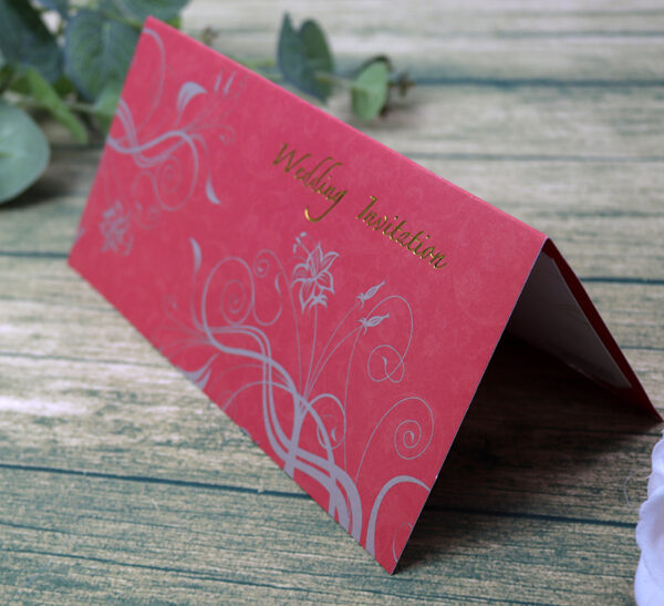 CHSP 12 Red and gold single fold floral wedding Invitation-9030