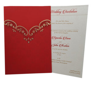 Red laser cut wedding invitations