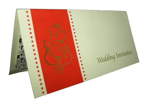 Traditional gold ganesh wedding card for Hindu weddings