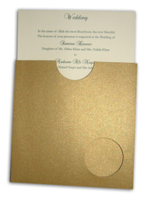 ABC 408 Rustic gold pocket invitation with a circular cut-out-504