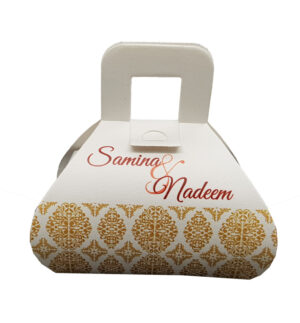 Cheap personalised chocolate wedding favours Gold print hand bag favor boxes