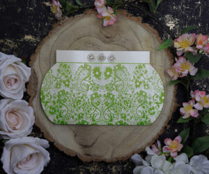 HW118 Ivory and Green Imitation purse invite-7817