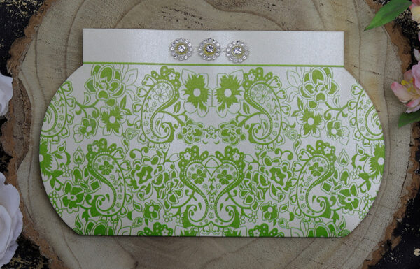 HW118 Ivory and Green Imitation purse invite-7818