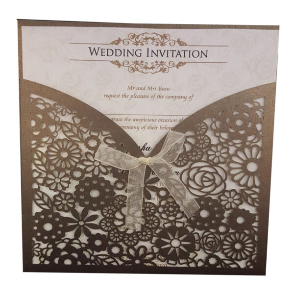 Coffee coloured Abstract Floral lasercut Pocket Invitation LC 1001-3422