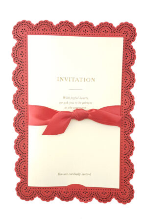 Cute Crimson Bow laser cut framed Invitation LC 1013-3391