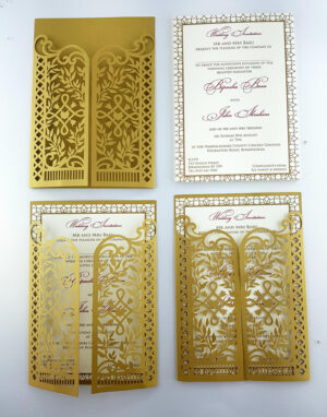 LC 9018 Gold Vintage Gatefold Lasercut Invitation-3800