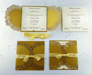LC 9019 Rustic Gold Laser Cut Ribbon Invitation-3794