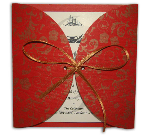 Red Floral invitation with Gold Ribbon