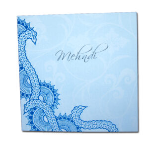MND01B Cyan blue Henna pattern mehndi invitation card-1625