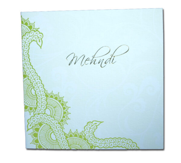MND01G Green henna design mehndi invitation card-1629