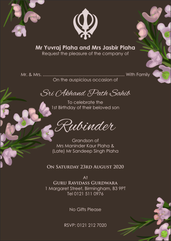 NZ 1010 Brown rustic floral Akhand Path Invite-0